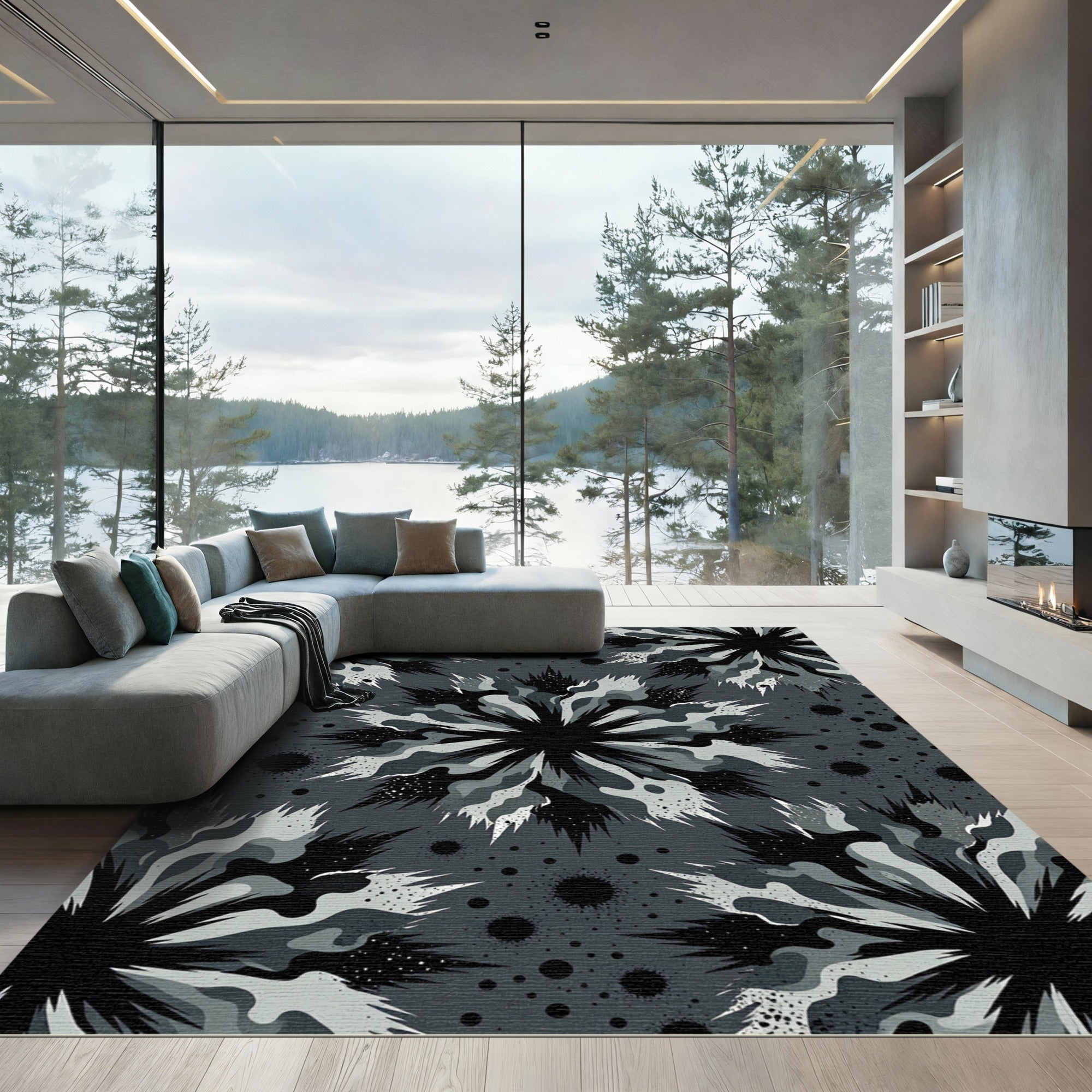 Monochromatic Spiky Floral Tonal Rug