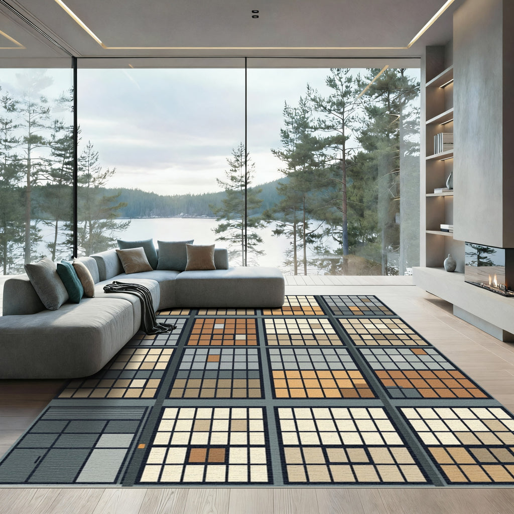Minimalist Geometric Grid Blocks Rug