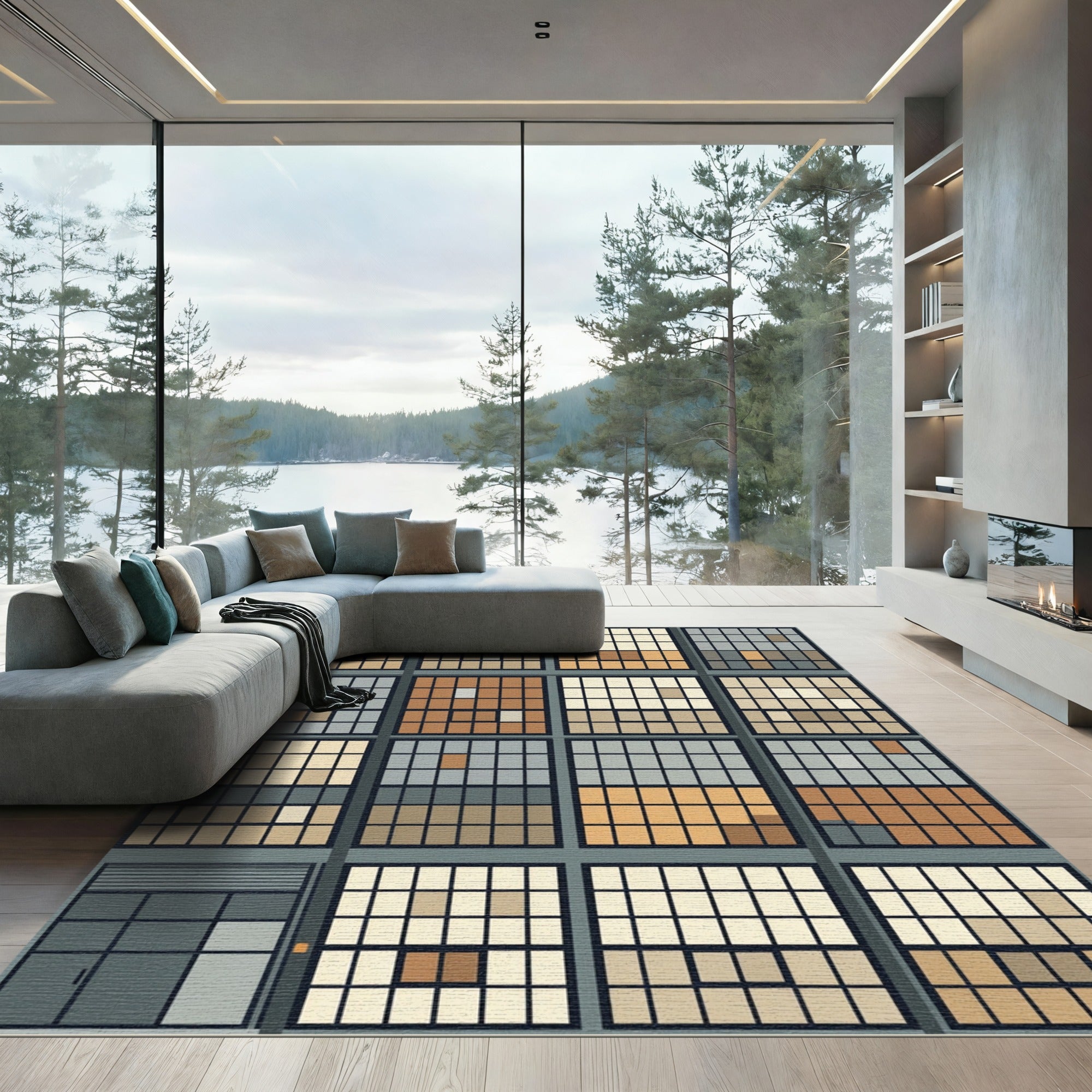 Minimalist Geometric Grid Blocks Rug