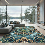 Teal Gold Acanthus Seashell Flourish Rug