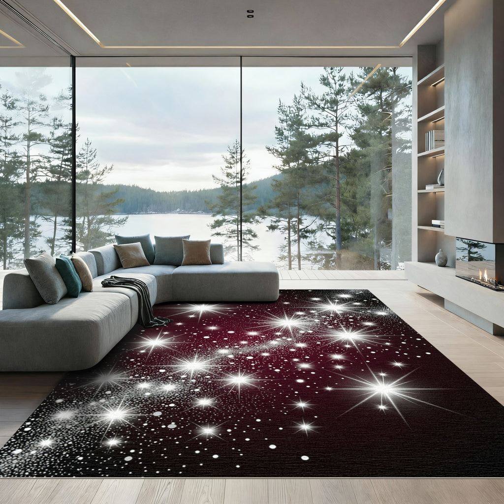 Shimmering White Starburst Galaxy Rug