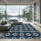 Midnight Geometric Navy Star Grid Rug