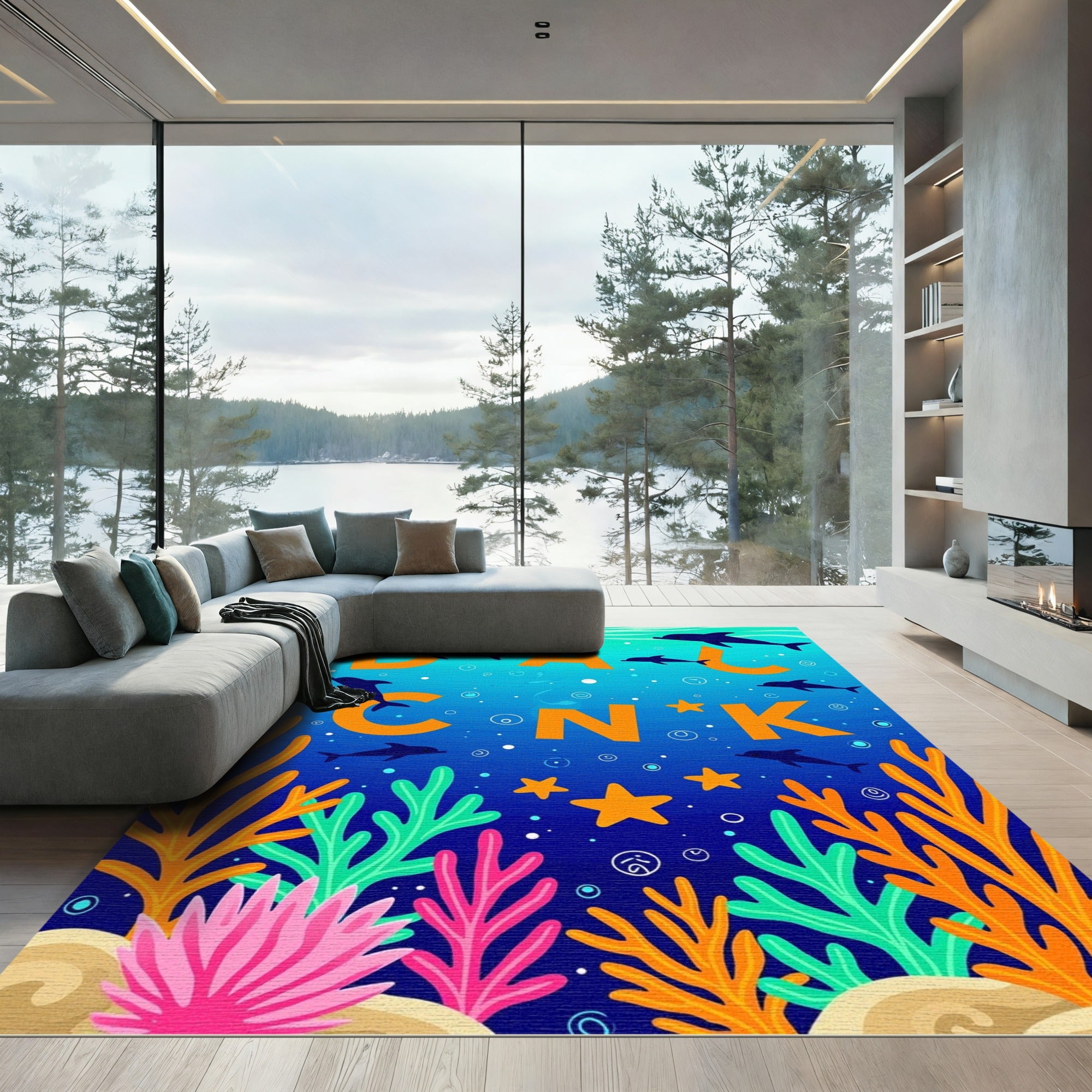 Oceanic Coral Dolphins And Stars Rug