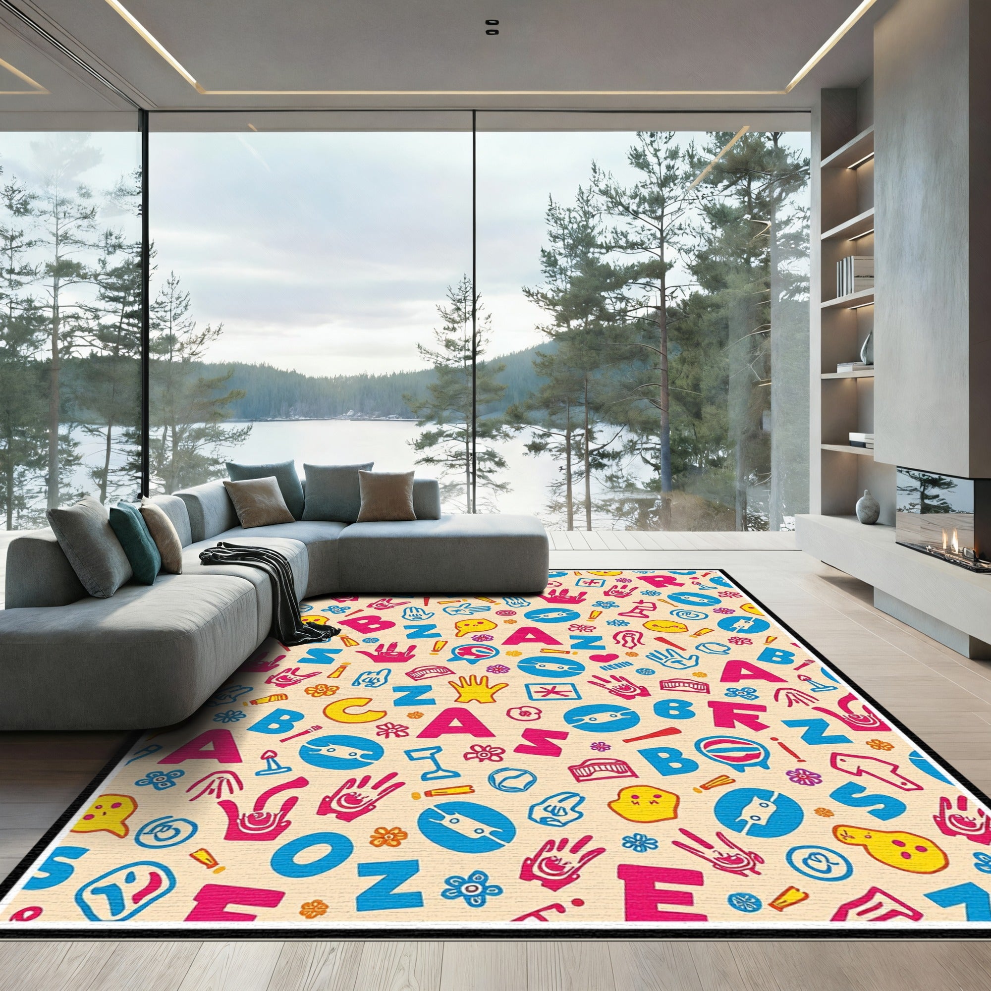 Playful Alphabet And Hand Doodle Rug