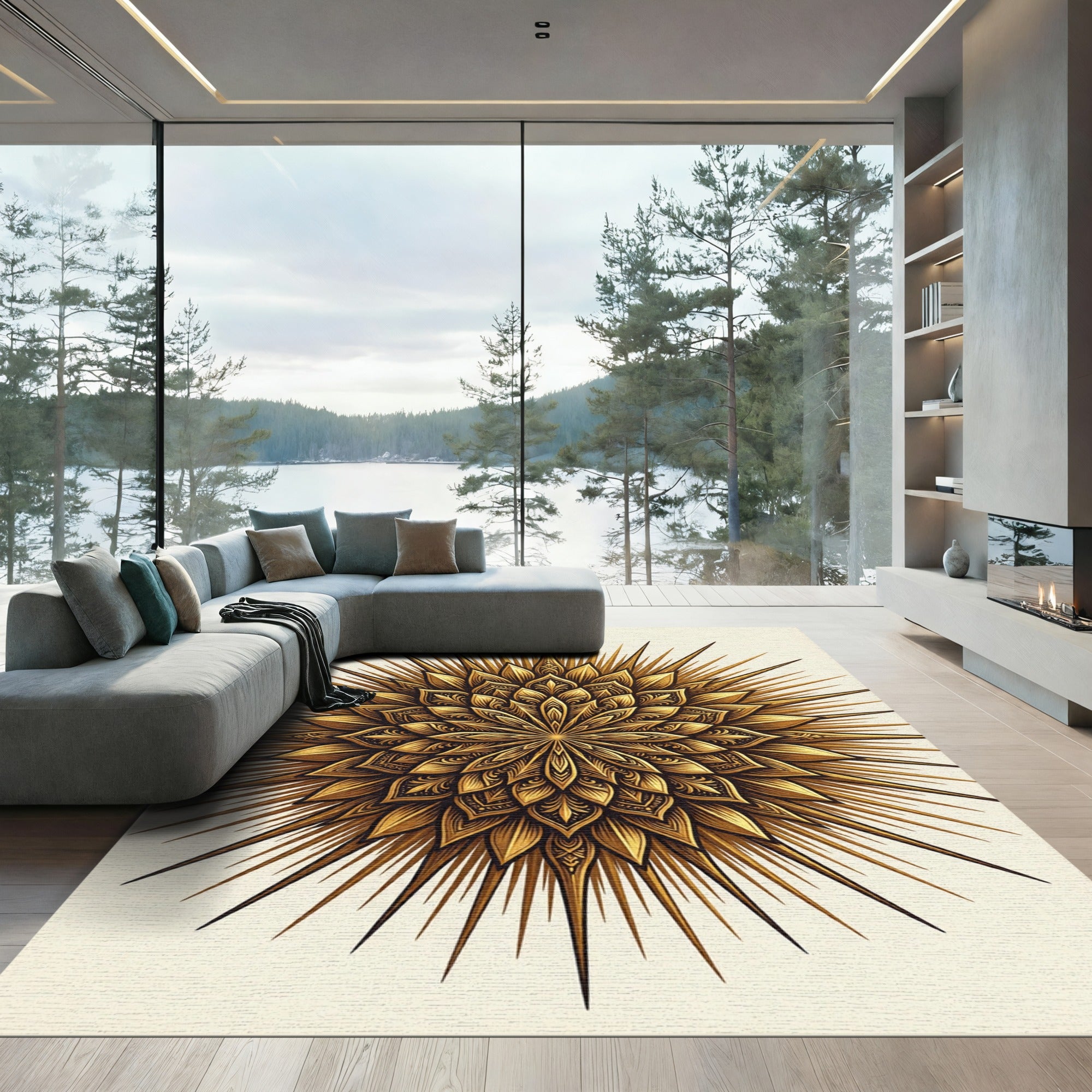Gilded Bloom Starburst Mandala Rug
