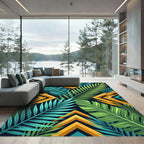 Tropical Palm Leaf Geometric Gold Art Rug