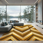 Geometric Gold Chevron Layered Abstract Rug