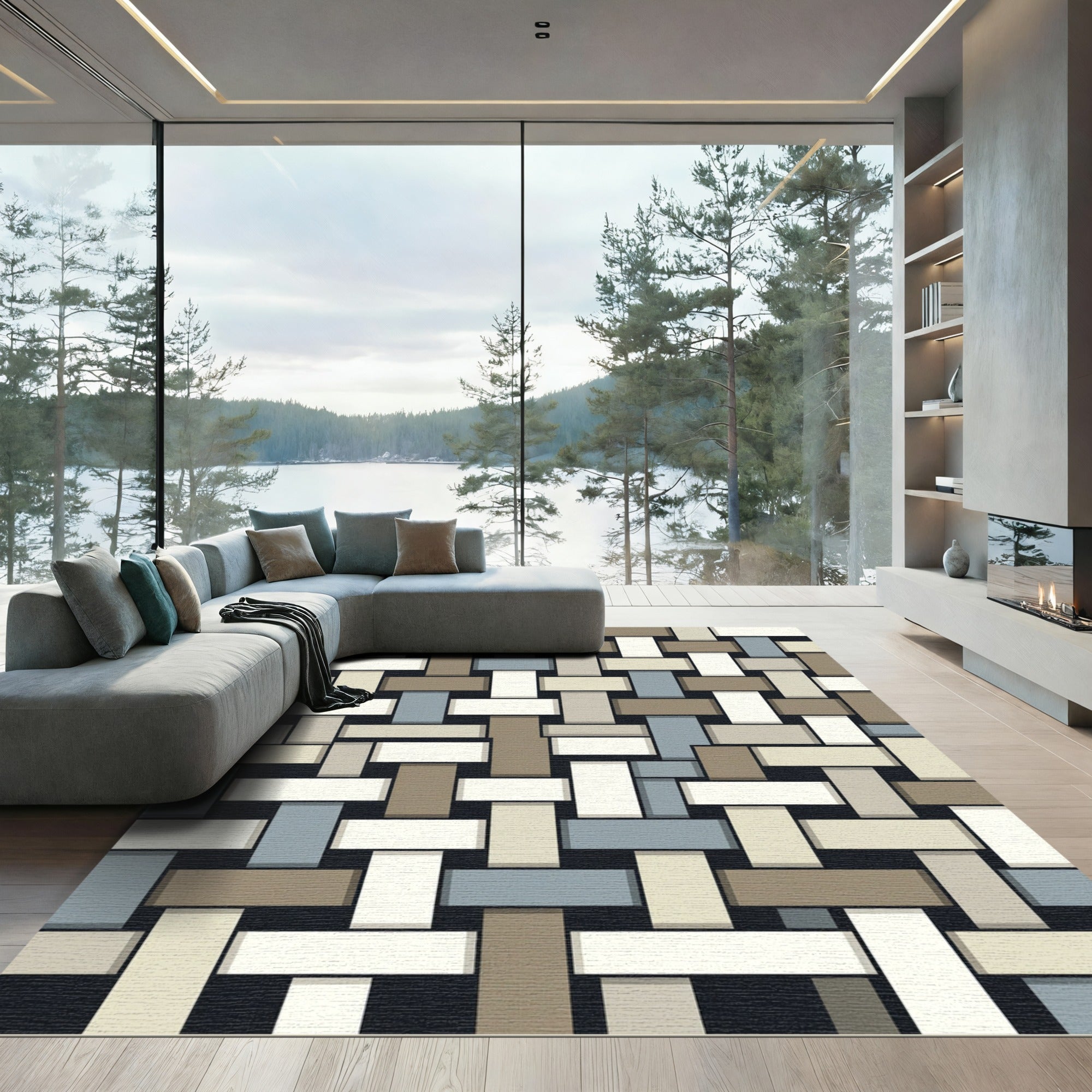 Modern Geometric Woven Earth Tone Rug