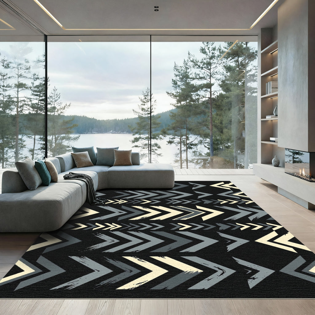 Monochromatic Chevron Arrow Geo Graphic Rug