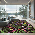 Dark Meadow Floral with Floating Hearts Rug