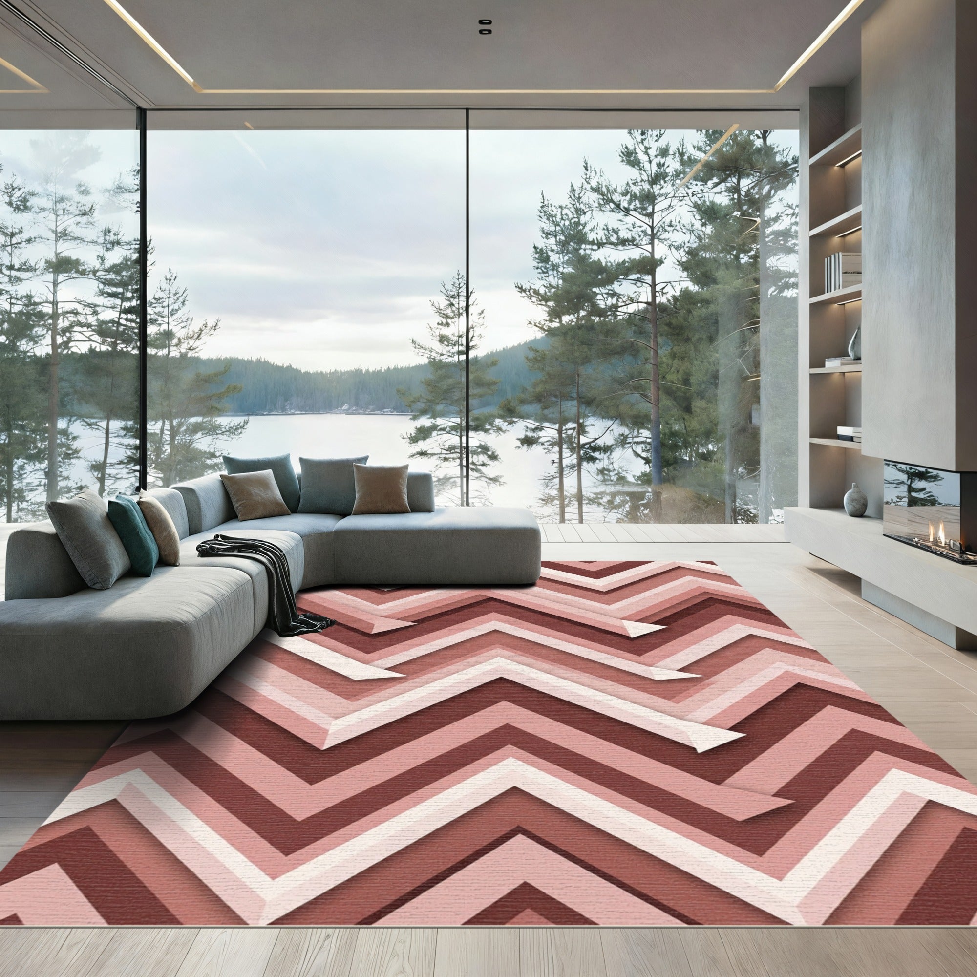Terracotta Zigzag Layered Chevron Rug