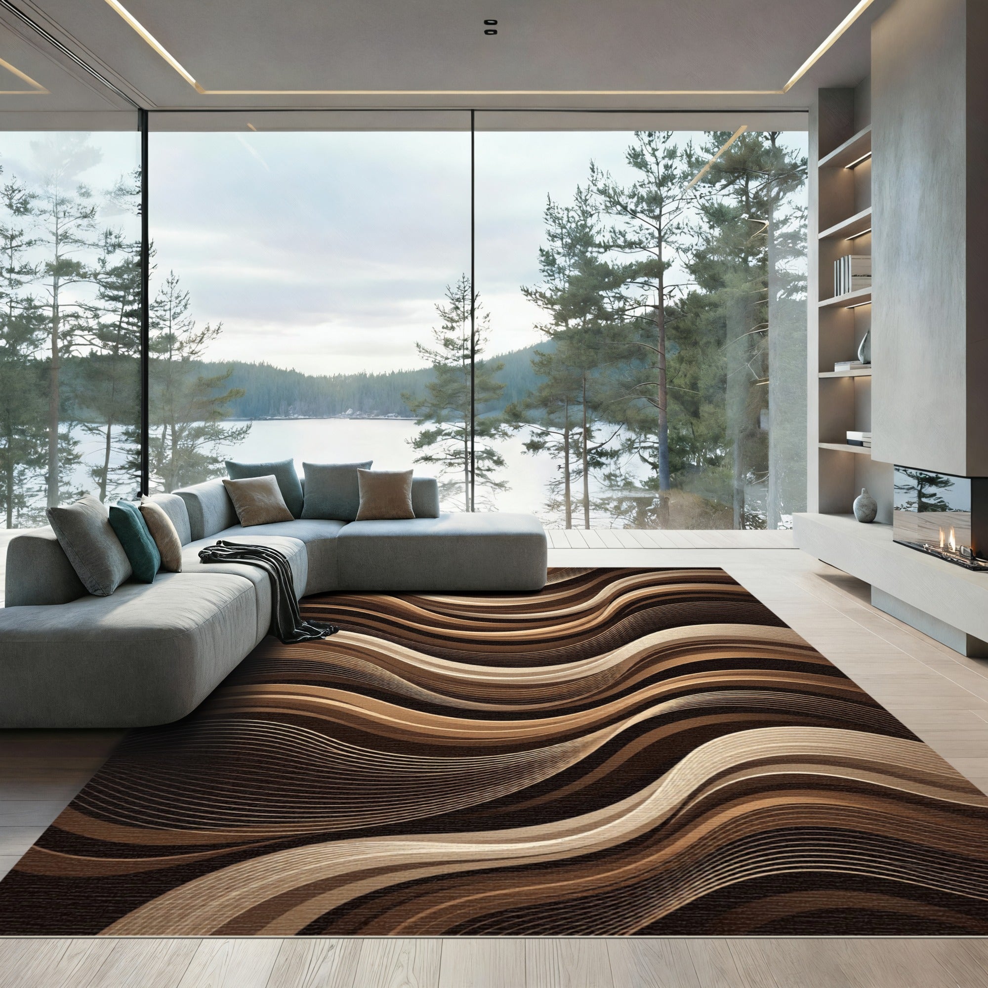 Rich Earthy Tone Wavy Stripe Rug