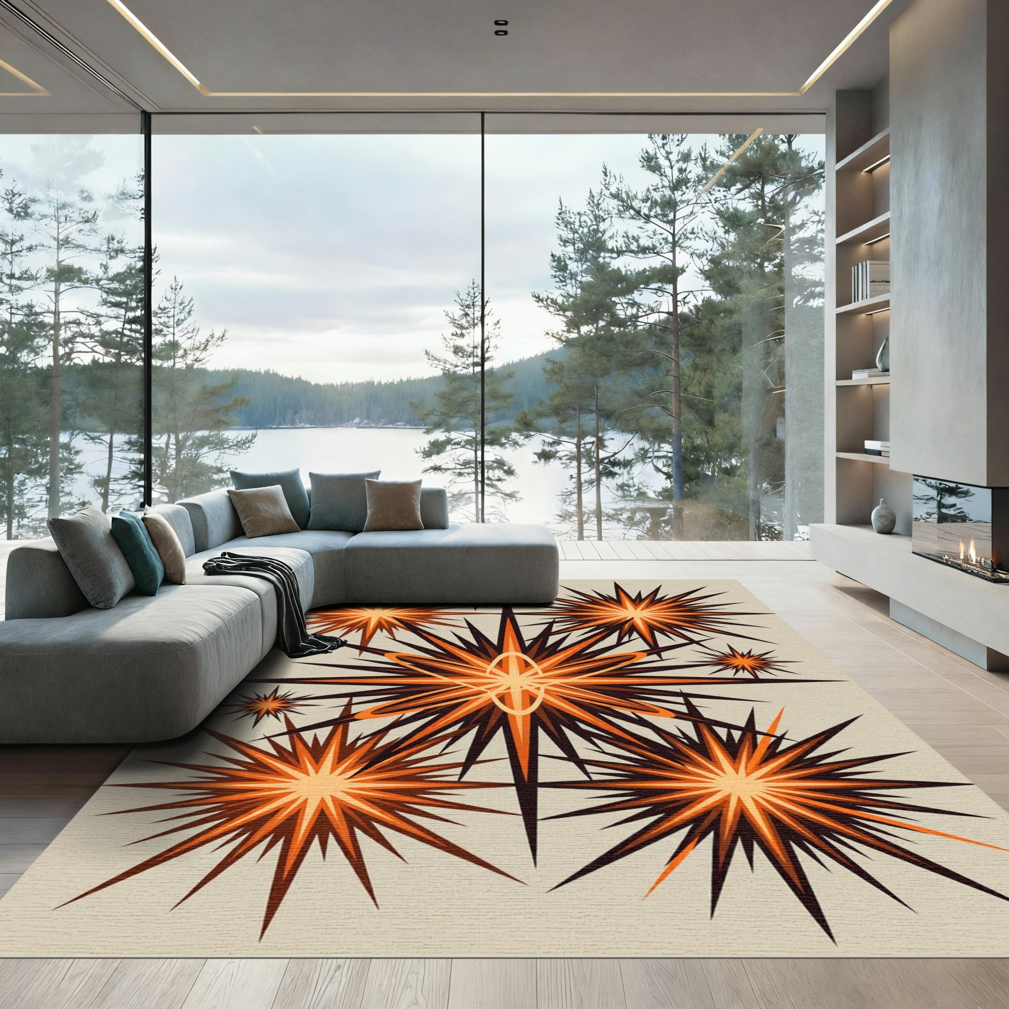 Retro Exploding Starburst Orange Rug