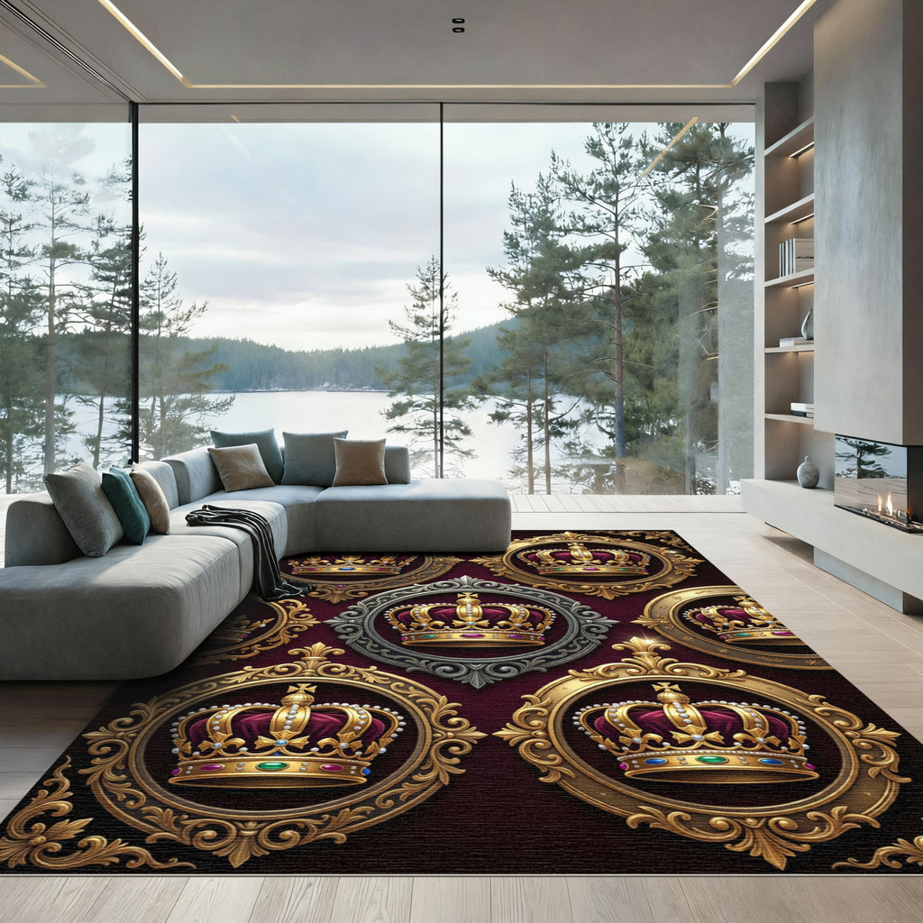 Regal Gold Crown Medallion Composition Rug