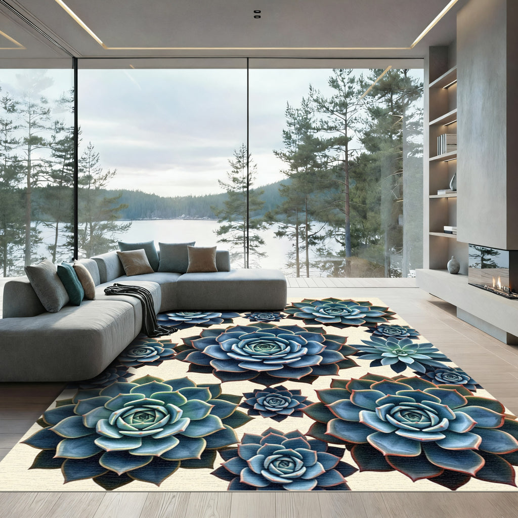 Blue Succulent Botanical Arrangement Rug