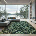Teal Botanical Fish Damask Flourish Rug