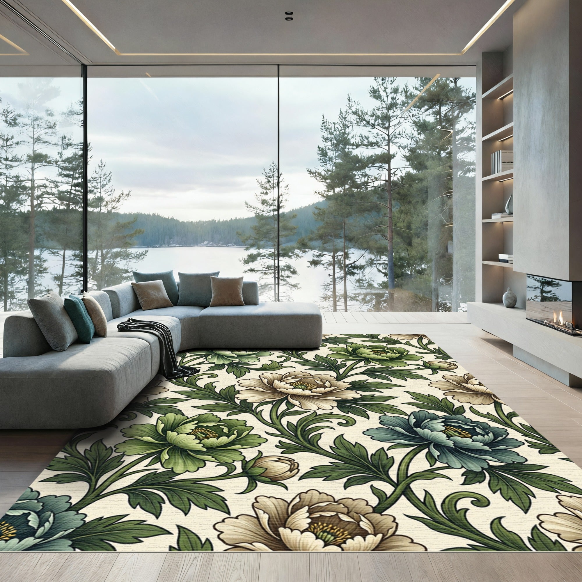 Vintage Botanical Peony Floral Cream Rug