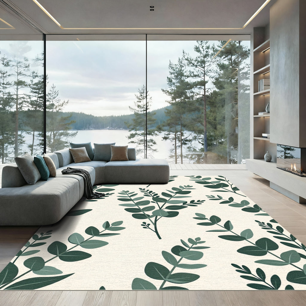 Eucalyptus Sprig Cream Botanical Arrangement Rug