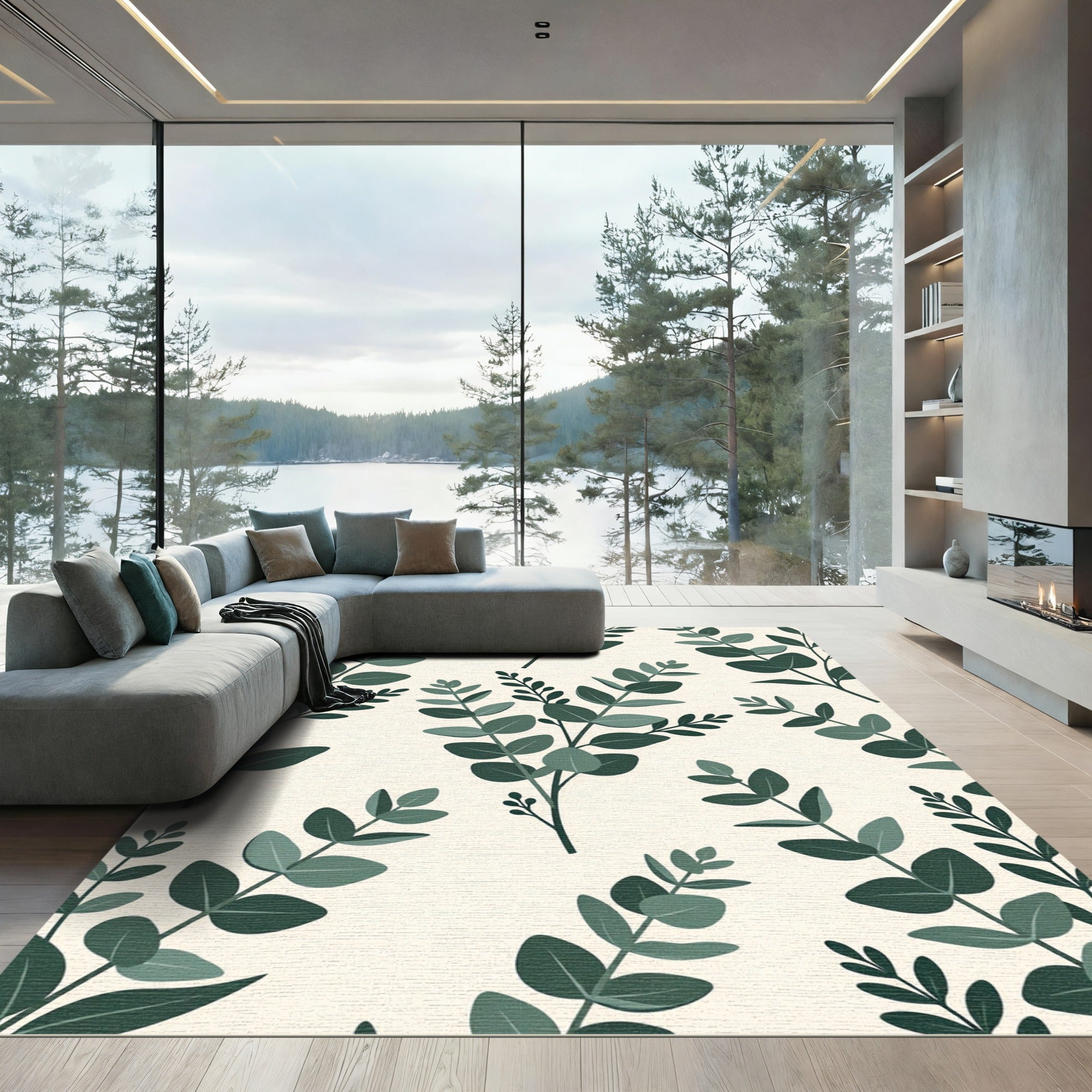 Eucalyptus Sprig Cream Botanical Arrangement Rug