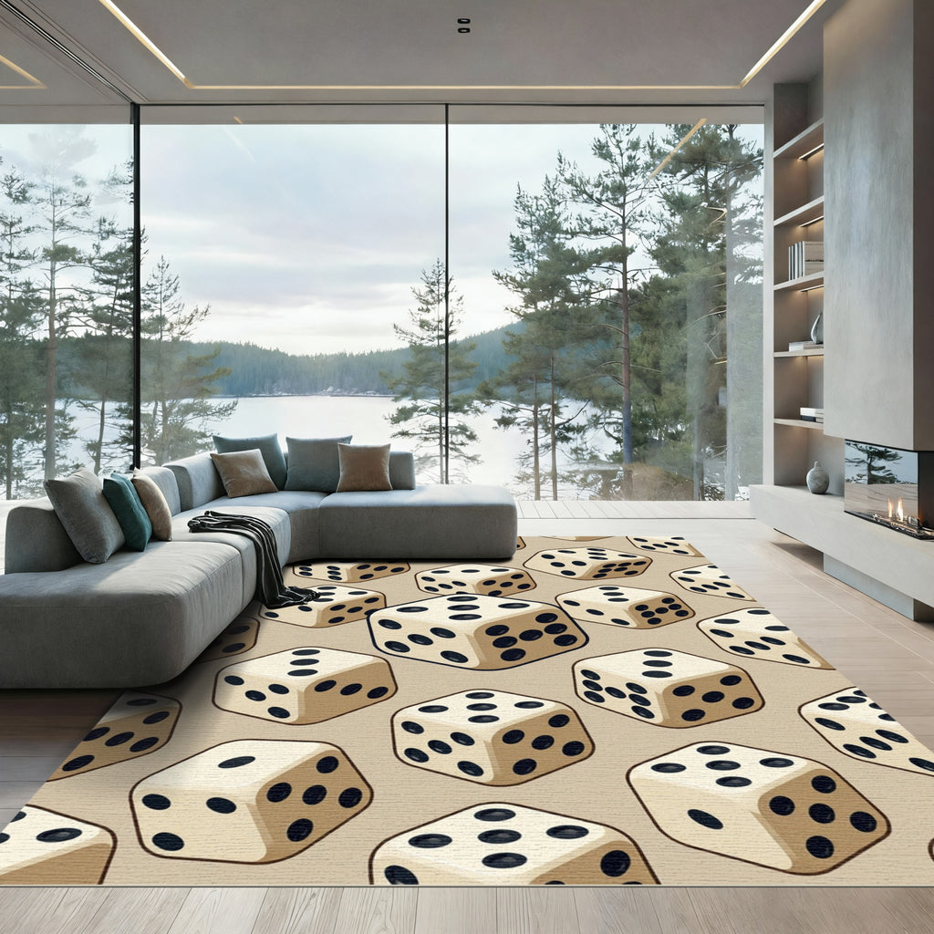 Beige Dice Isometric Cream Gaming Art Rug