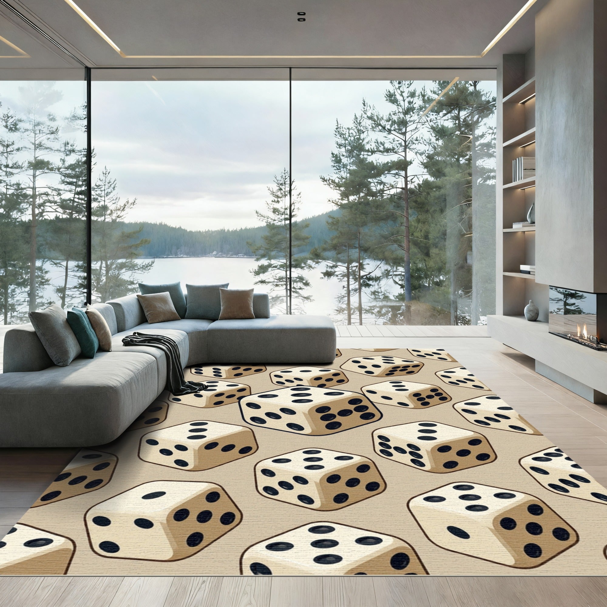 Beige Dice Isometric Cream Gaming Art Rug