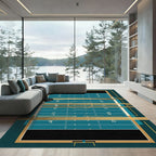Geometric Teal and Gold Football Field Rug