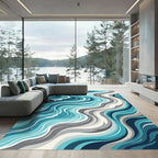 Abstract Teal Blue Ocean Wave Rug
