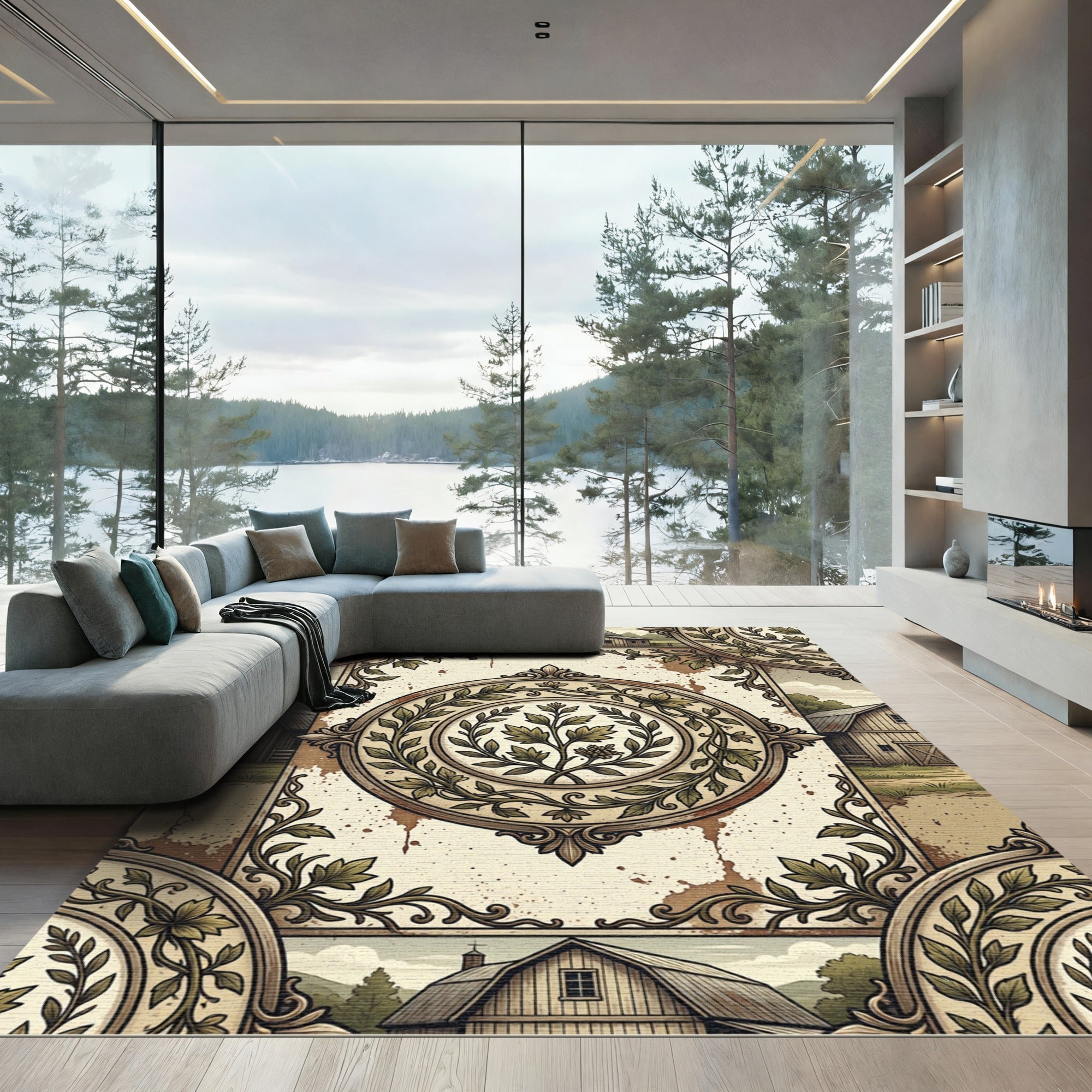 Rustic Farmhouse Wheat Botanical Art Rug