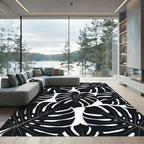 Monstera Black White Leafy Foliage Rug