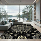 Celestial Monochrome Starburst Floral Geometric Rug