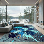 Dynamic Navy and Cyan Ink Splash Rug
