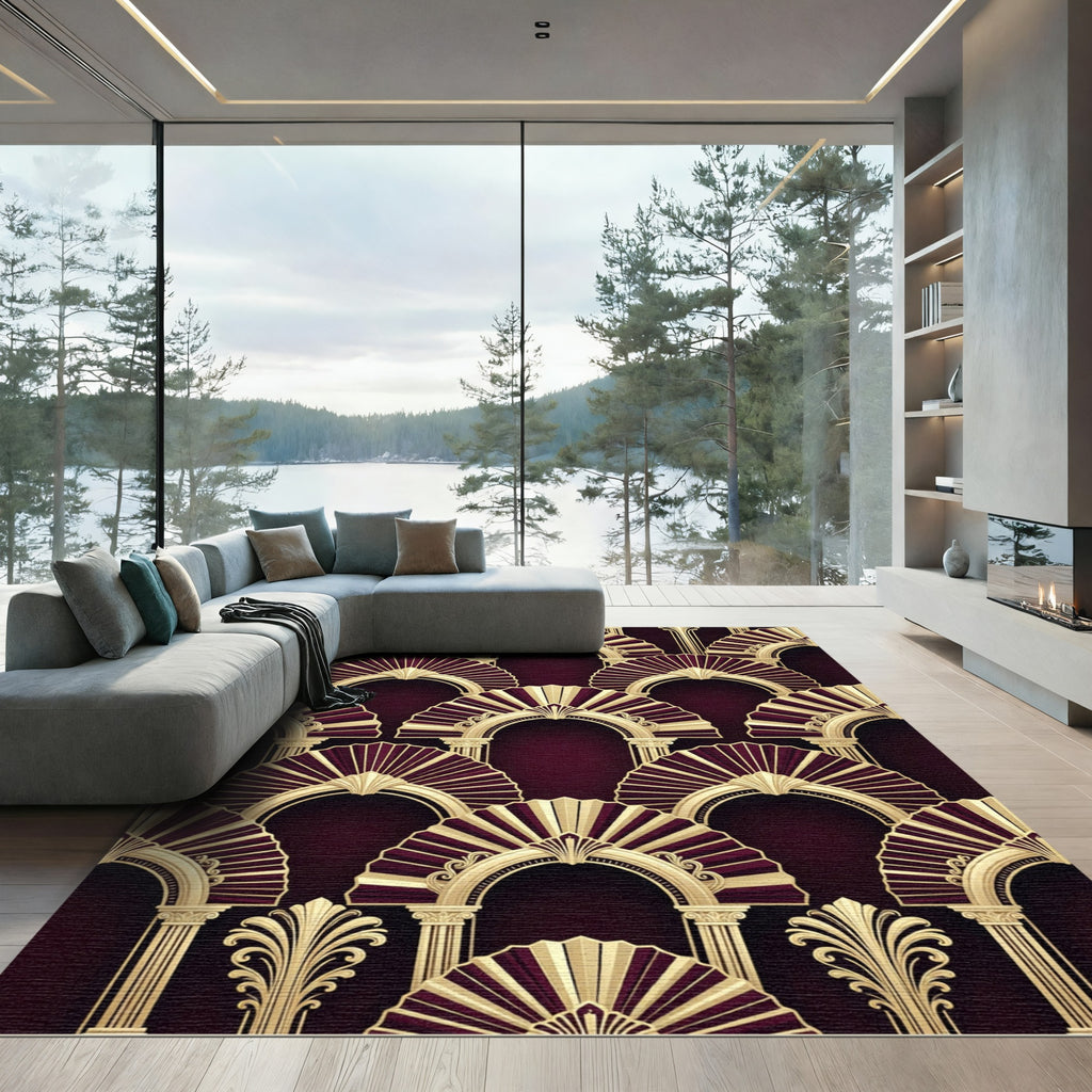 Art Deco Scarlet Arch Fan Repeat Rug