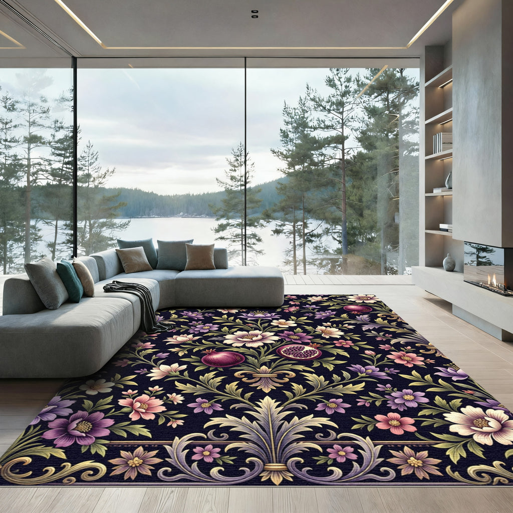 Rich Pomegranate Floral Tapestry Rug