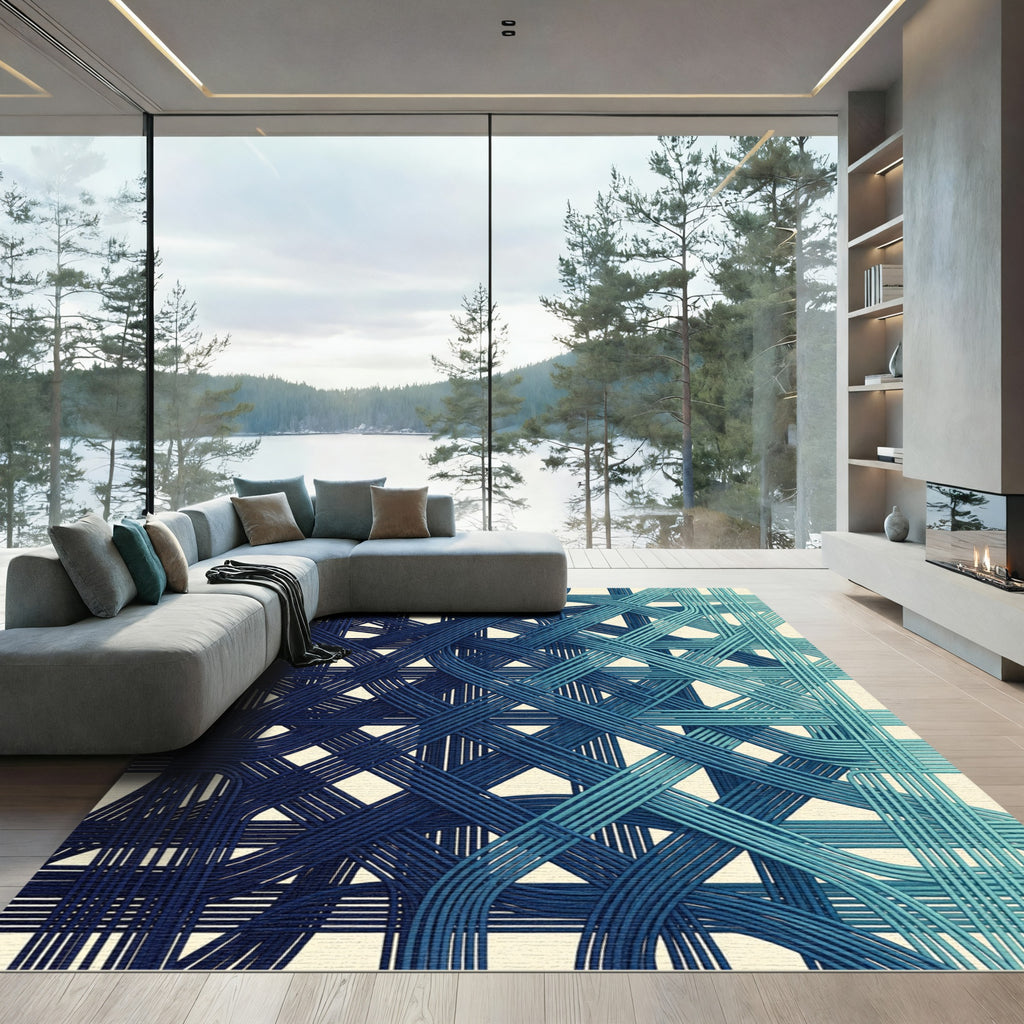 Deep Blue Intertwined Cord Rug