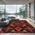 Fiery Geometric Diamond Zigzag Rug