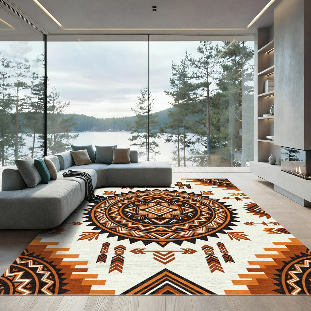 Earthy Geometric Sun Tribal Medallion Rug