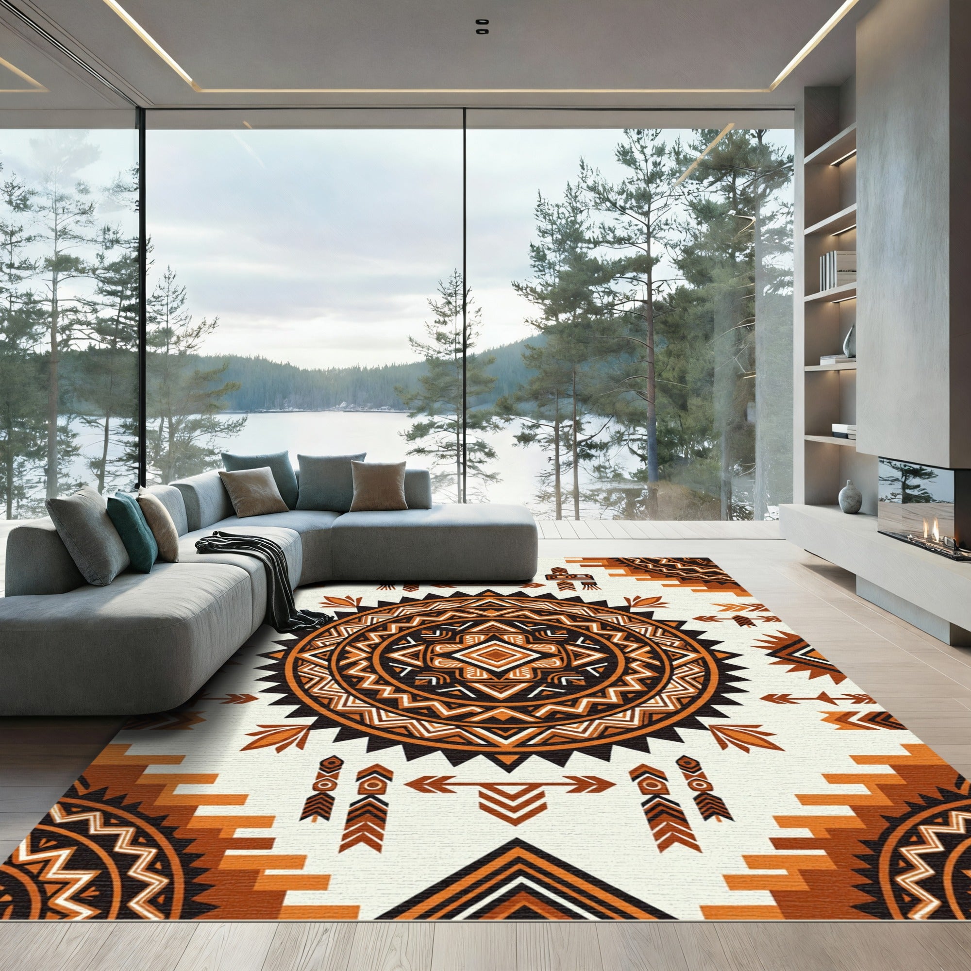 Earthy Geometric Sun Tribal Medallion Rug