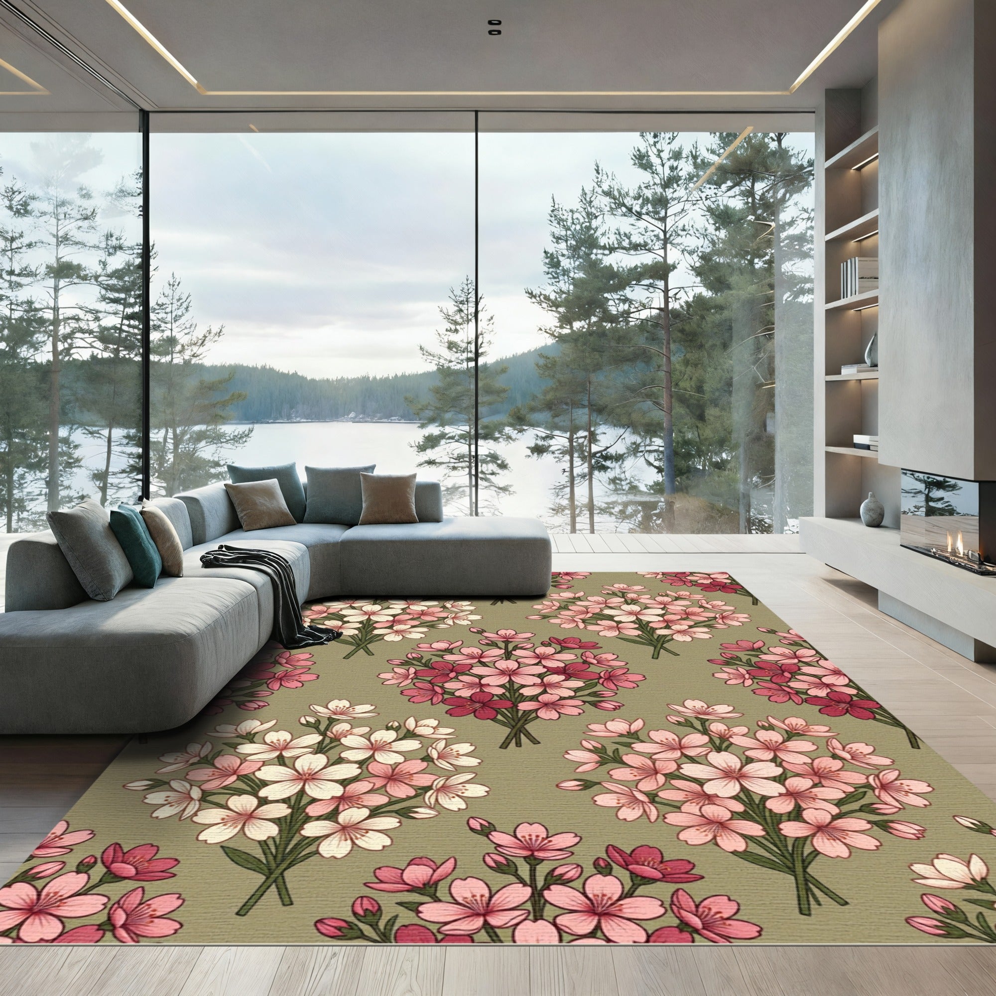 Pink Cherry Blossom Garden Bouquet Rug