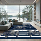 Navy Blue Striped Sea Turtle Art Rug