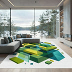 Abstract Geometric Blocks Teal Yellow Green Rug