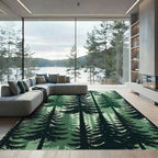 Dark Green Forest Silhouette Trees Rug