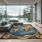 Vintage Nautical World Map Illustration Rug