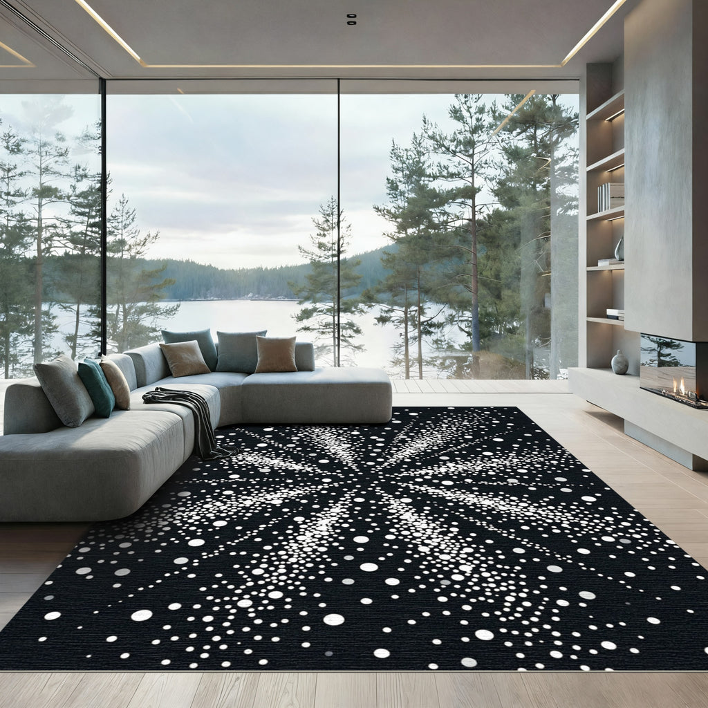 Black White Scattered Dot Explosion Rug