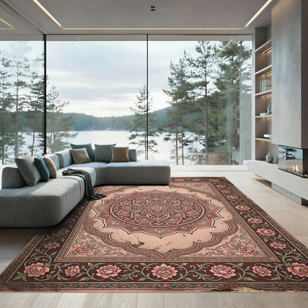 Vintage Rose Floral Medallion Rug