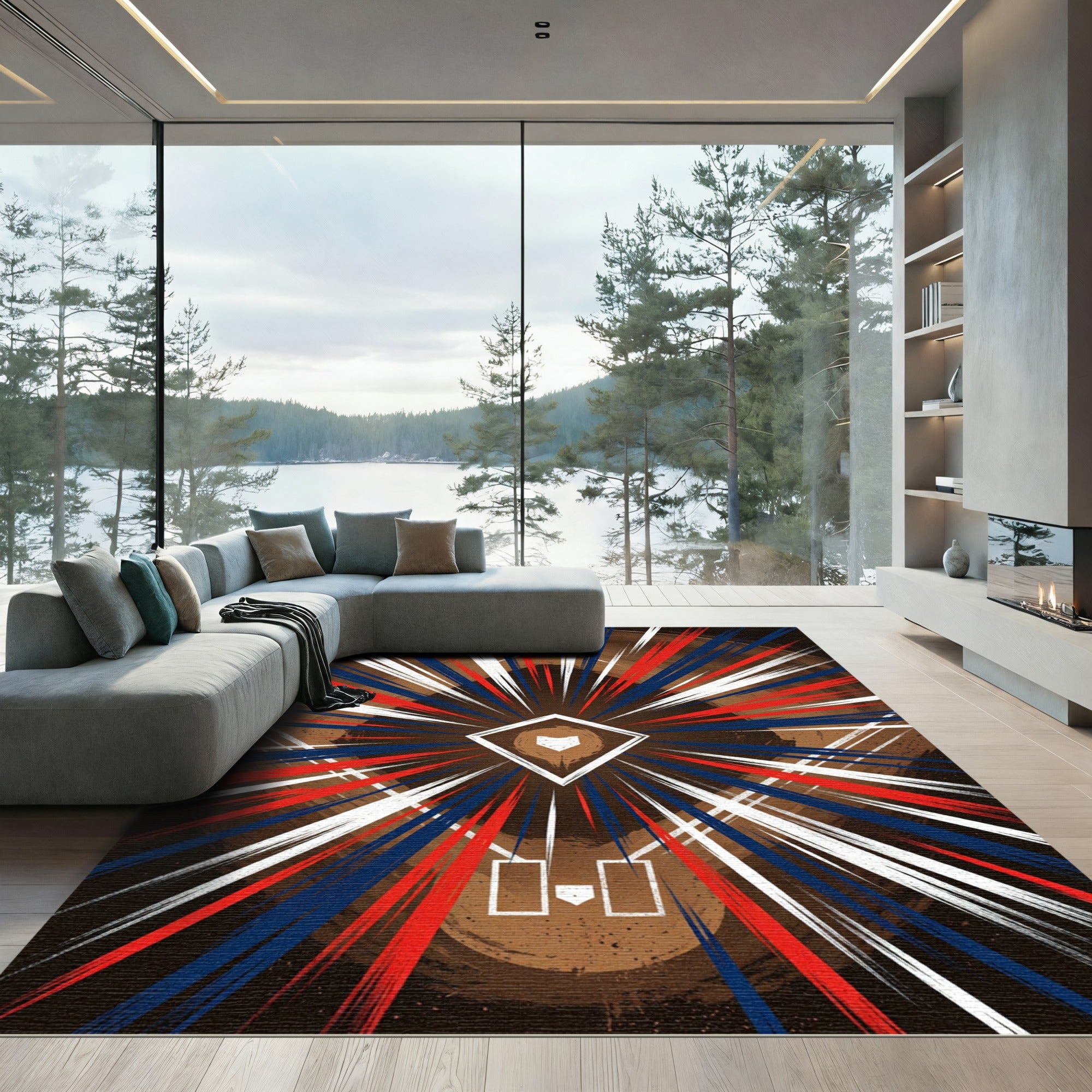 Dynamic Baseball Diamond Radiant Red White Blue Rug