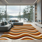 Retro Earth Tone Wavy Line Rug