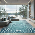 Serene Teal Rippled Concentric Circle Rug