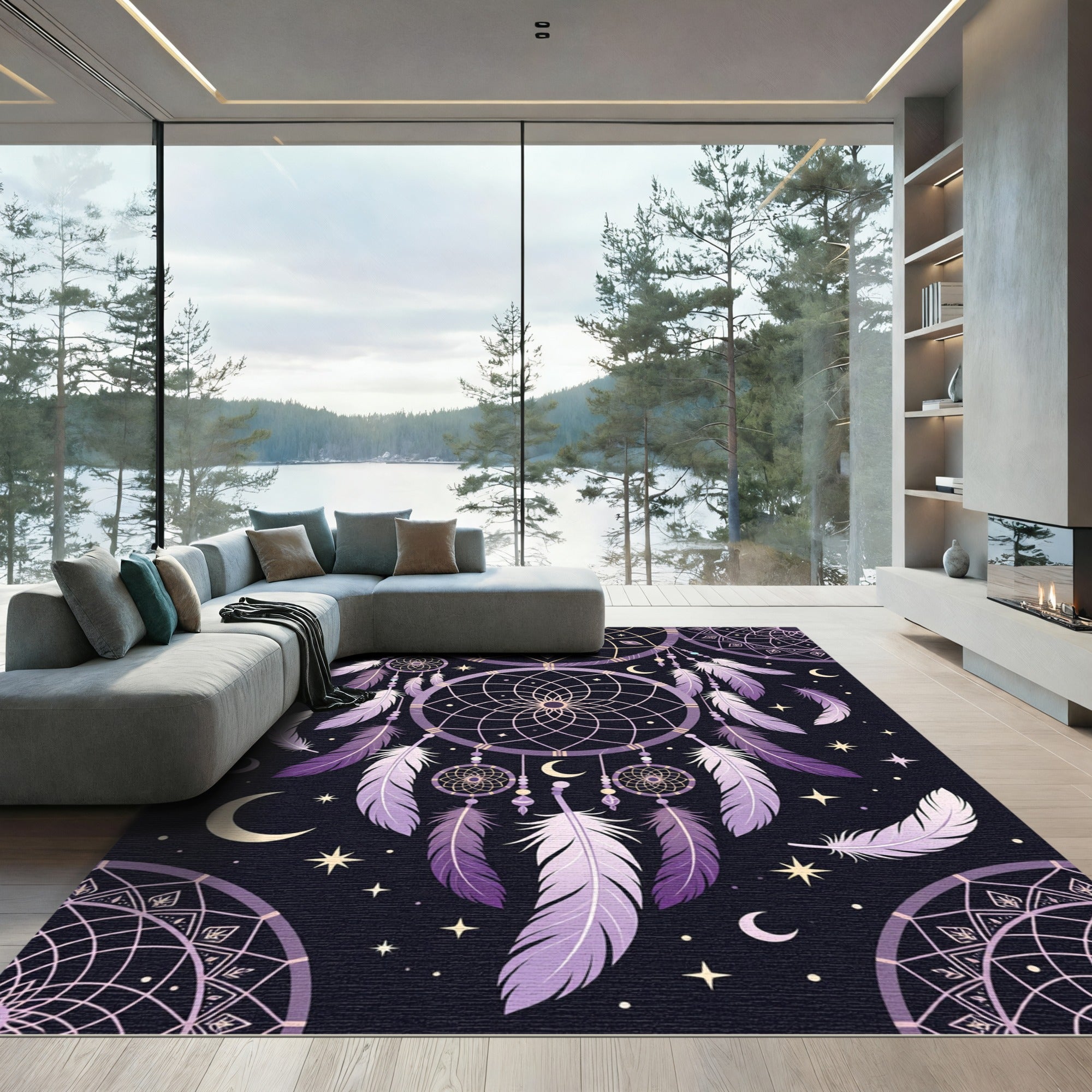 Celestial Purple Dreamcatcher Moon Starry Sky Rug