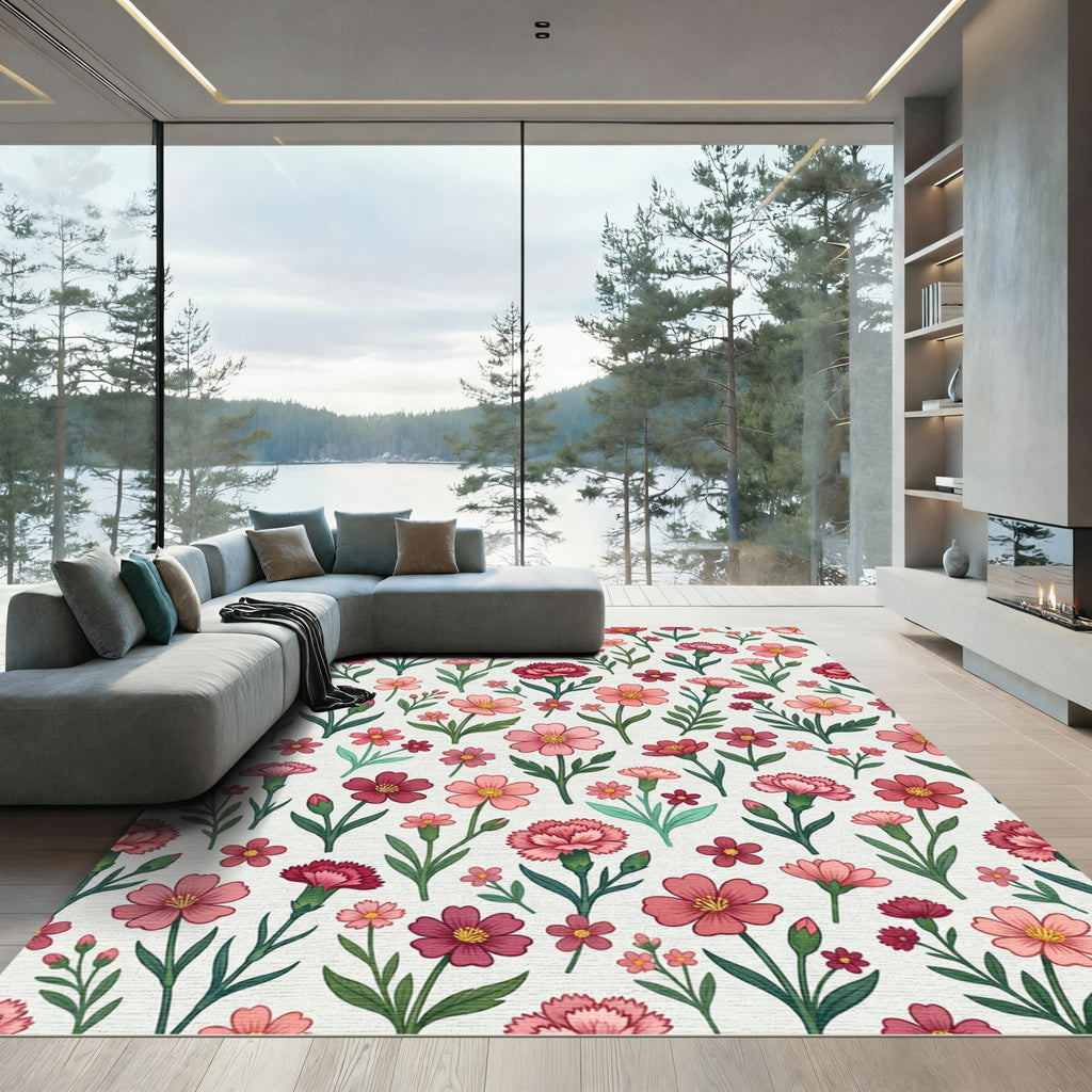 Pink Coral Carnation Floral Spray Rug