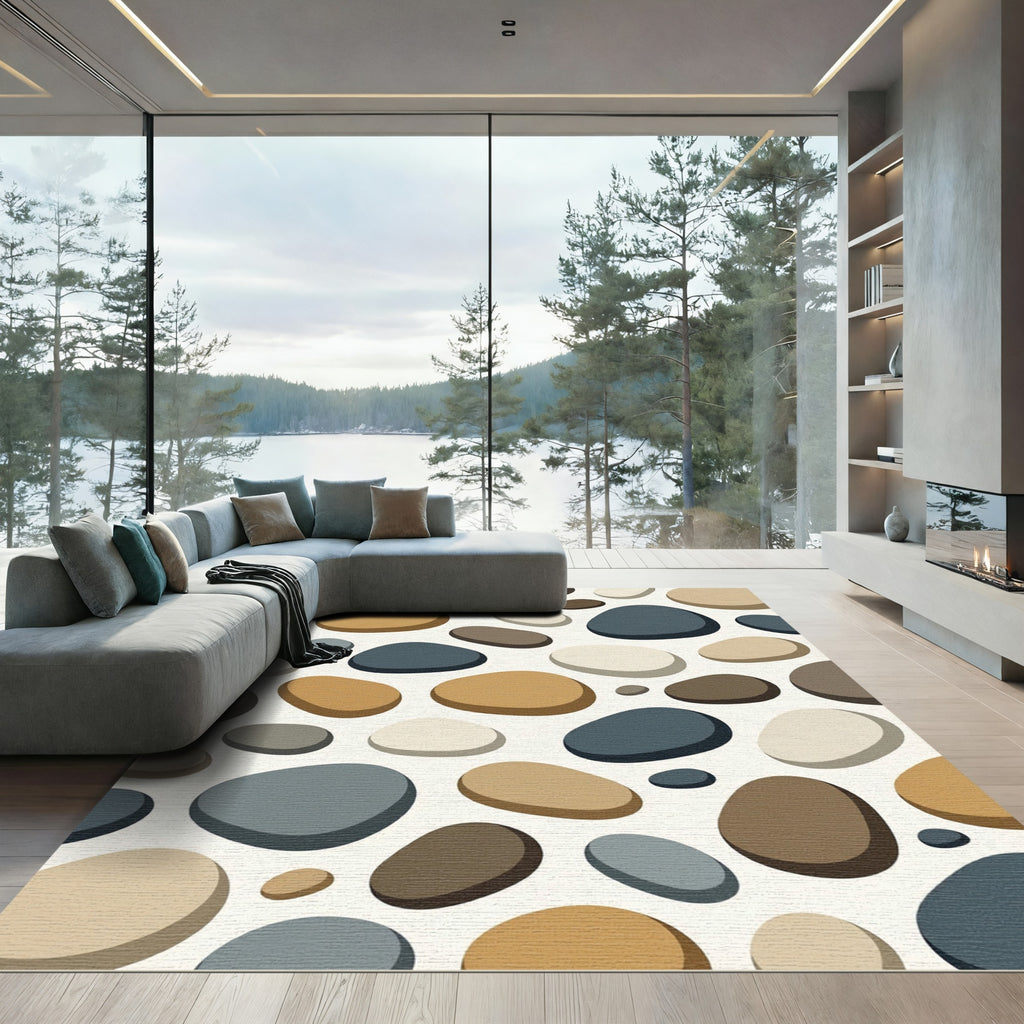 Modern Earthy Tone Pebble Stone Rug